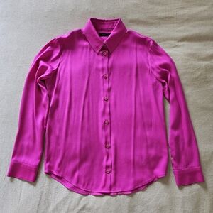 Elysewalker Summer Silk Button down Blouse, Hot Pink, S